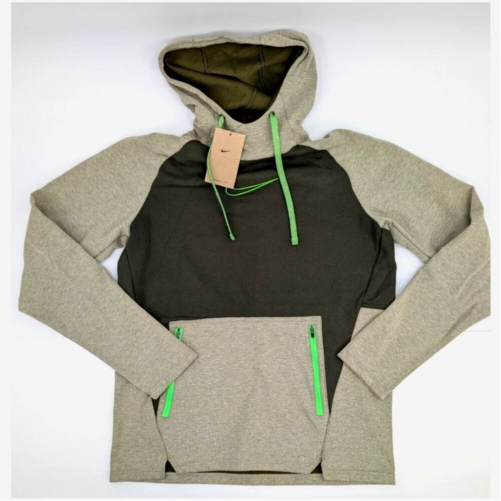 Nike Therma Fit Hoodie Mens Medium Colorblock Green Sweatshirt Fleece Pullover